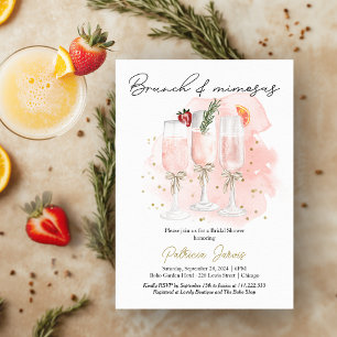 Convite Café da Manhã Cor-de-Rosa e Brinde de Mimosas Chá 