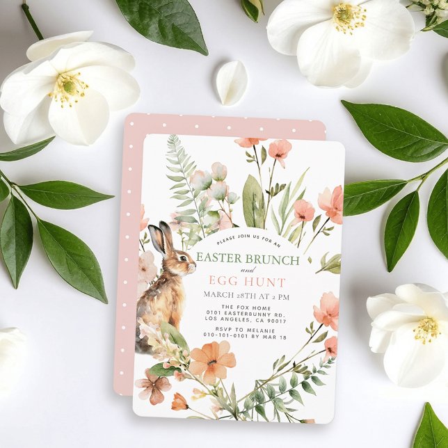 Convite Café da Manhã da Páscoa com Coelho Rosa Floral & C (Criador carregado)
