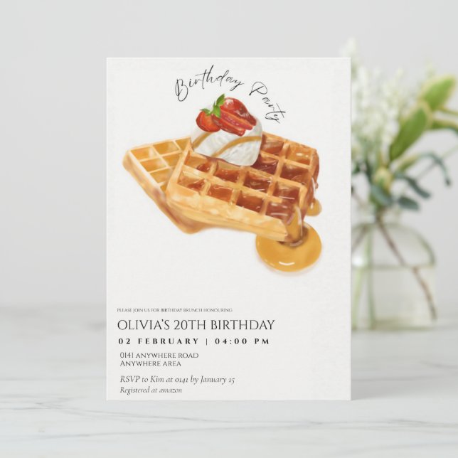 Convite Café da manhã de aniversário, Almoço de aniversári (Em pé/Frente)