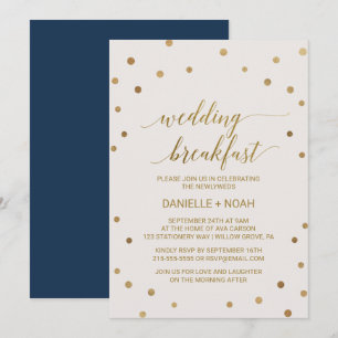 Convite Café da Manhã de Casamento com Bolinhas Douradas
