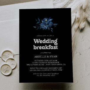 Convite Café da Manhã de Casamento Floral Azul Marinho Rea