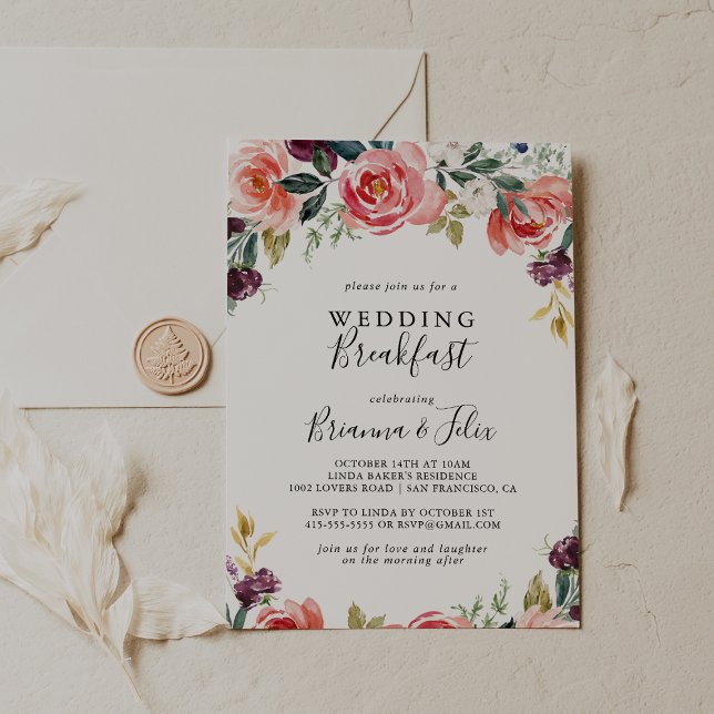Convite Café da Manhã de Casamento Floral de Verão Colorid (Criador carregado)