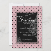 Café da manhã de casamento rosa com bolinhas preta