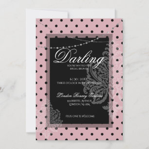 Convite Café da manhã de casamento rosa com bolinhas preta
