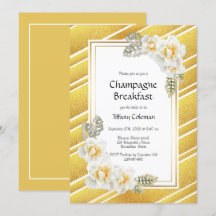 Café da Manhã de Champanhe Floral Dourada Elegante