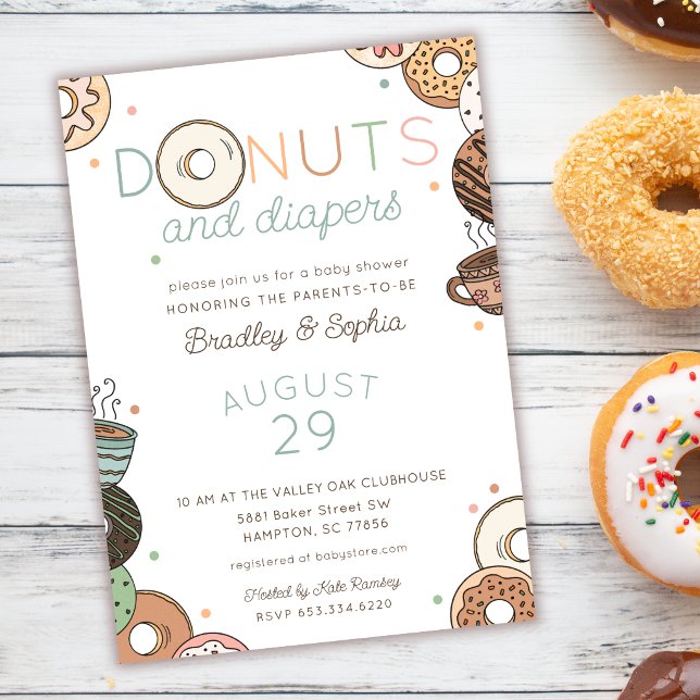 Convite Café da Manhã de Donuts e Fraldas para Chá de Bebê (Criador carregado)