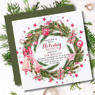Convite Café da Manhã de Natal com Grinalda de Aquarela Ro