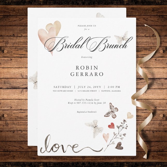 Convite Café da Manhã de Noiva Beige Rústico Boho Amor (Beige Rustic Boho Love Bridal Brunch Invitation)