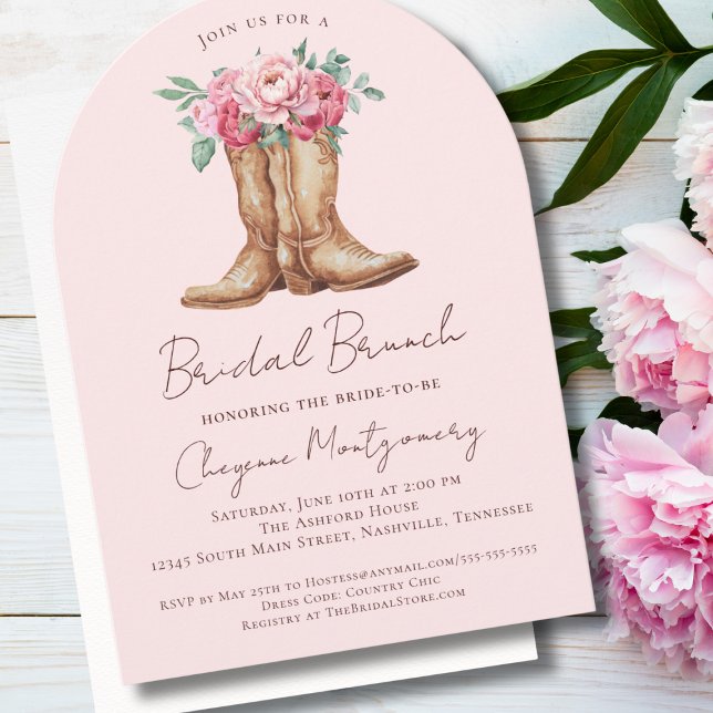 Convite Café da Manhã de Noiva Boho Ocidental Rosa Floral  (Criador carregado)