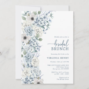 Convite Café da Manhã de Noiva com Floral Azul