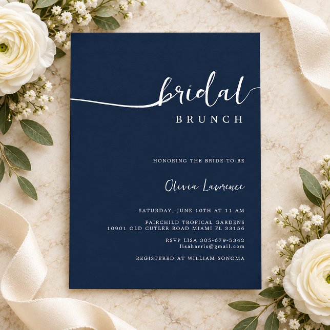 Convite Café da Manhã de Noiva com Letra Naval (Navy Script Bridal Brunch)