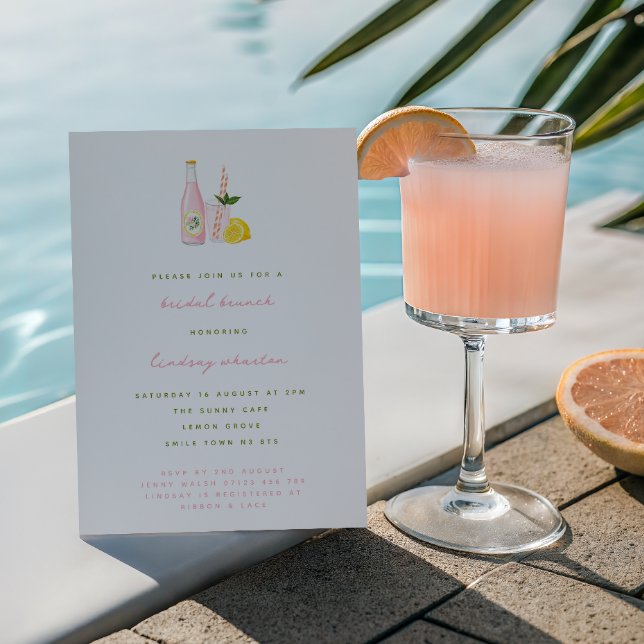 Convite Café da Manhã de Noiva com Limonada Rosa Minimalis (Criador carregado)
