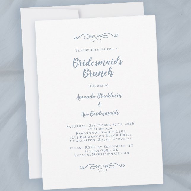 Convite Café da Manhã de Noiva Elegante Damas de Honra Azu (Elegant Bridal Brunch Bridesmaids Dusty Blue Chic Invitation)