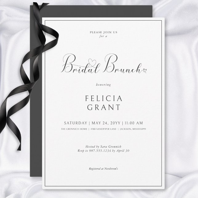 Convite Café da Manhã de Noiva Minimalista Preto e Branco  (Modern Minimal Black & White Bridal Brunch Invitation)