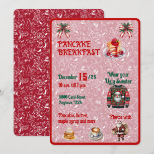 Convite Café da Manhã de Panqueca de Natal Vermelho e Verd