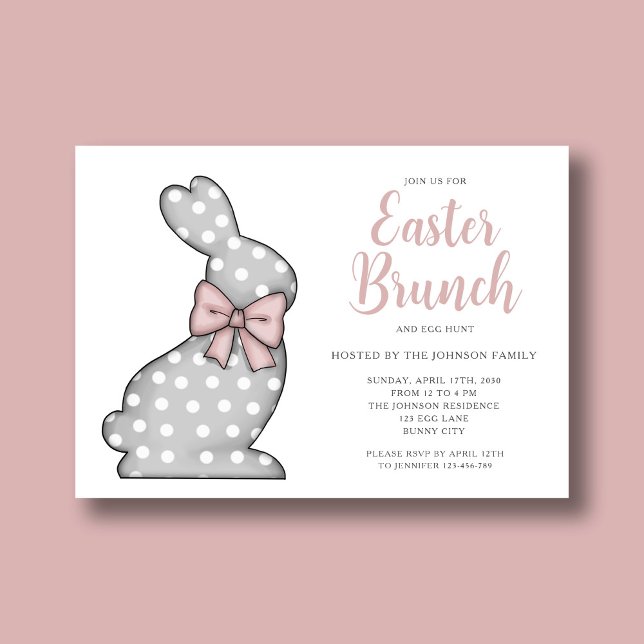 Convite Café da manhã de Páscoa do Coelho Rosa e Caça aos  (Pink Bunny Easter Brunch And Egg Hunt Invitation)
