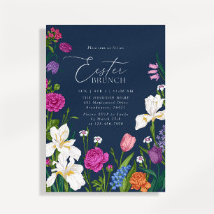 Convite Café da Manhã de Páscoa Floral Elegante da Marinha