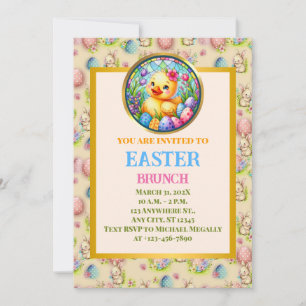 Convite CAFÉ DA MANHÃ DE PÁSCOA, Frango, Flores e Ovos Col