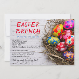 Convite Café da manhã de Páscoa rústico com ovos pintados 