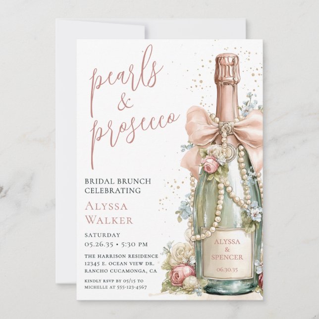 Convite Café da Manhã de Pérolas & Prosecco para Noivas (Frente)