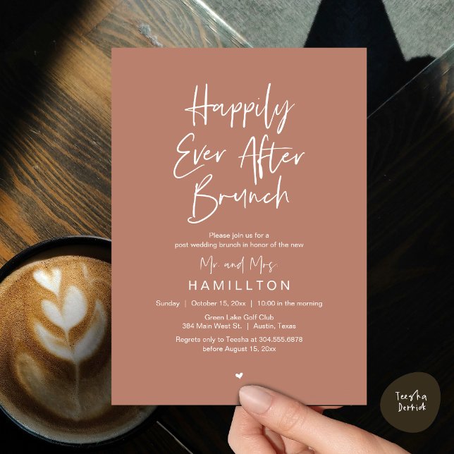 Convite Café da Manhã do Casamento Feliz para Sempre, Fest (Happily Ever After Brunch The Morning After Invitation Card PDF Newlyweds in Earthy Brown)