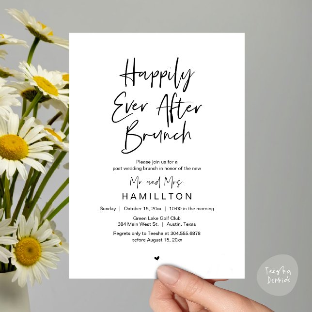 Convite Café da Manhã do Casamento Feliz para Sempre, Fest (Happily Ever After Brunch The Morning After Invitation Card PDF Newlyweds in Black White)