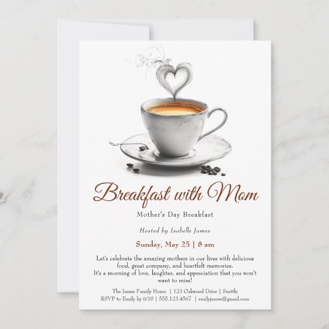 Convite Café da manhã do dia da mãe - Café da manhã com a  (Frente)