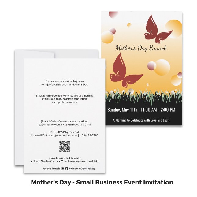 Convite Café da Manhã do Dia das Mães Borboletas Vermelhas (Mother's Day Brunch Red Butterflies Business Event Invitation)
