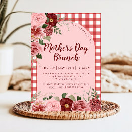 Convite Café da Manhã do Dia das Mães Rosa Borgonha Floral