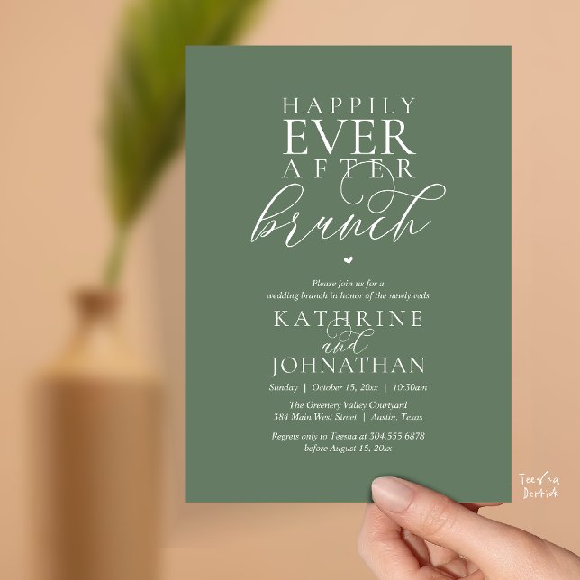 Convite Café da Manhã do Felizes para Sempre Casamento Clá (Happily Ever After Brunch Modern Classy Wedding Elopement Invitation Card in Sage Green)