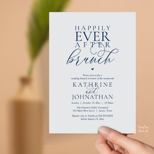 Convite Café da Manhã do Felizes para Sempre Casamento Clá (Happily Ever After Brunch Modern Classy Wedding Elopement Invitation Card in Chill Grey Navy Blue)