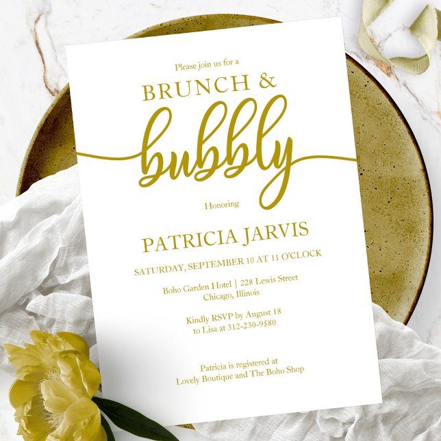 Convite Café da Manhã e Bubbly Elegante em Ouro Chá de Noi (Criador carregado)