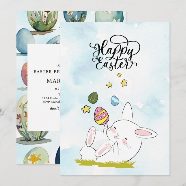 Convite Café da manhã e Caça aos Ovos de Páscoa | Coelhinh (Frente/Verso)