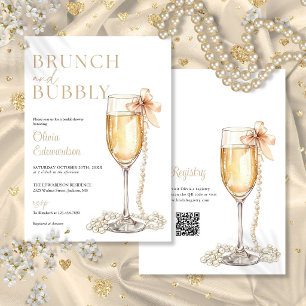 Convite Café da Manhã e Champagne com Código QR para Chá d