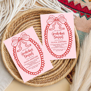 Convite Café da manhã elegante vermelho e rosa graduação