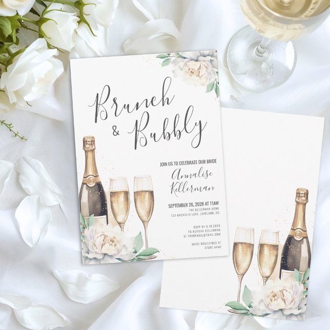 Convite Café da Manhã Floral com Champanhe e Chá Revelação (Floral Brunch And Bubbly Bridal Shower Invitation)