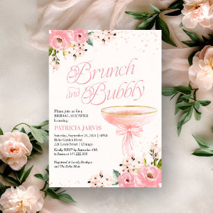 Convite Café da Manhã Floral com Laço Rosa e Espumante Chá
