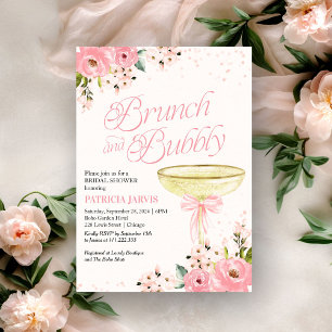 Convite Café da Manhã Floral com Laço Rosa e Espumante Chá