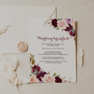 Convite Café da Manhã Floral de Casamento com Borgonha V