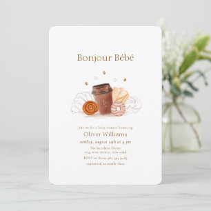Convite Café da Manhã Neutro Bonjour Bébé Chá de Bebê