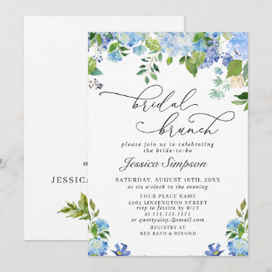 Convite Café da Manhã Nupcial em Aquarela Azul Elegante co