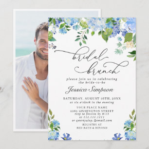 Convite Café da Manhã Nupcial em Aquarela Azul Elegante de