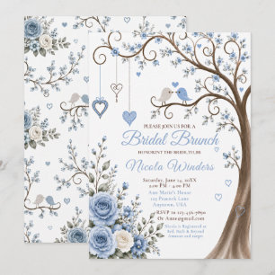 Convite Café da Manhã Nupcial Flor de Azul Empoeirado
