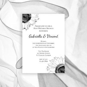 Convite Café da Manhã Pós-Casamento com Girassóis Preto e 