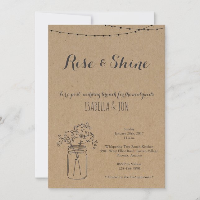 Convite Café da Manhã Pós-Casamento em Fundo Kraft (Frente)