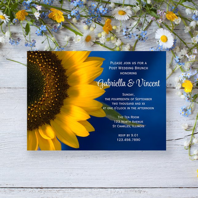 Convite Café da Manhã Pós-Casamento Sunflower on Blue Post (Criador carregado)