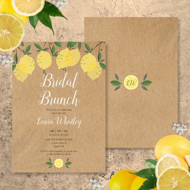 Convite Café da Manhã Rústico de Noiva com Limão para Chá  (Rustic Bridal Brunch Lemon Bridal Shower Invitation)