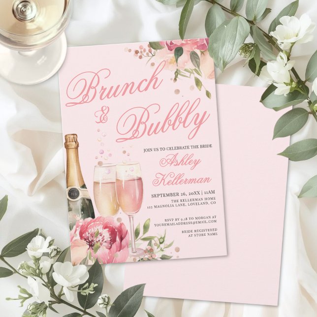 Convite Café da Manhã Tardio e Champanhe no Chá de Noiva (Brunch And Bubbly Bridal Shower Invitation)
