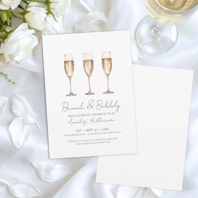 Convite Café da Manhã Tardio e Champanhe para Chá de Noiva (Modern Brunch And Bubbly Minimal Bridal Shower Invitation)