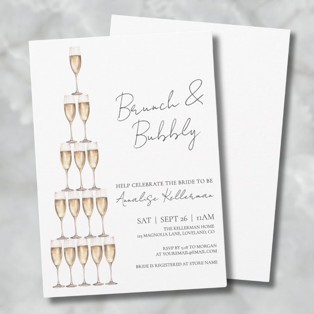 Convite Café da Manhã Tardio e Champanhe para Chá de Noiva (Brunch And Bubbly Elegant Bridal Shower Invitation)